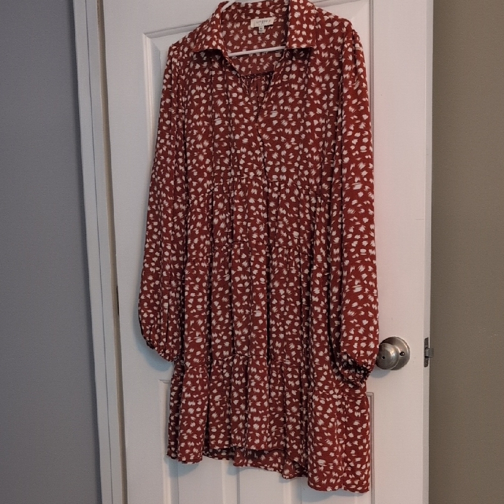 Umgee Rust Floral Tiered Collared Dress